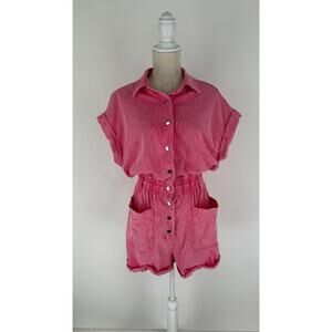 White Birch Black Label Womens Pink Short Sleeve Snap Front Romper Size Small